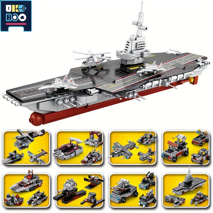 546pcs Military Series 8 In 1 Aircraft Carrier Educational Puzzle Small Building Blocks DIY Assembling Toys