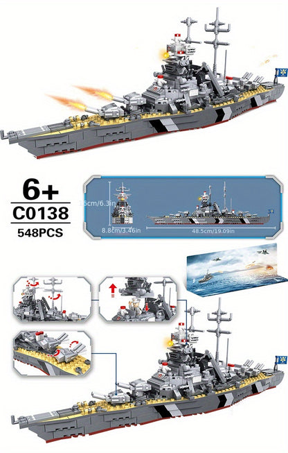 Building Block Aircraft Carrier Bismarck Battle Line Warship Assembly Set - Compatible with Other Building Blocks - Perfect Boys Toy and Bir