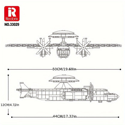 1144pcs Navy E-2 Early Warning Aircraft - Carrier-based Military Fighter Model Ornament Toy for Thanksgiving and Christmas Gifts