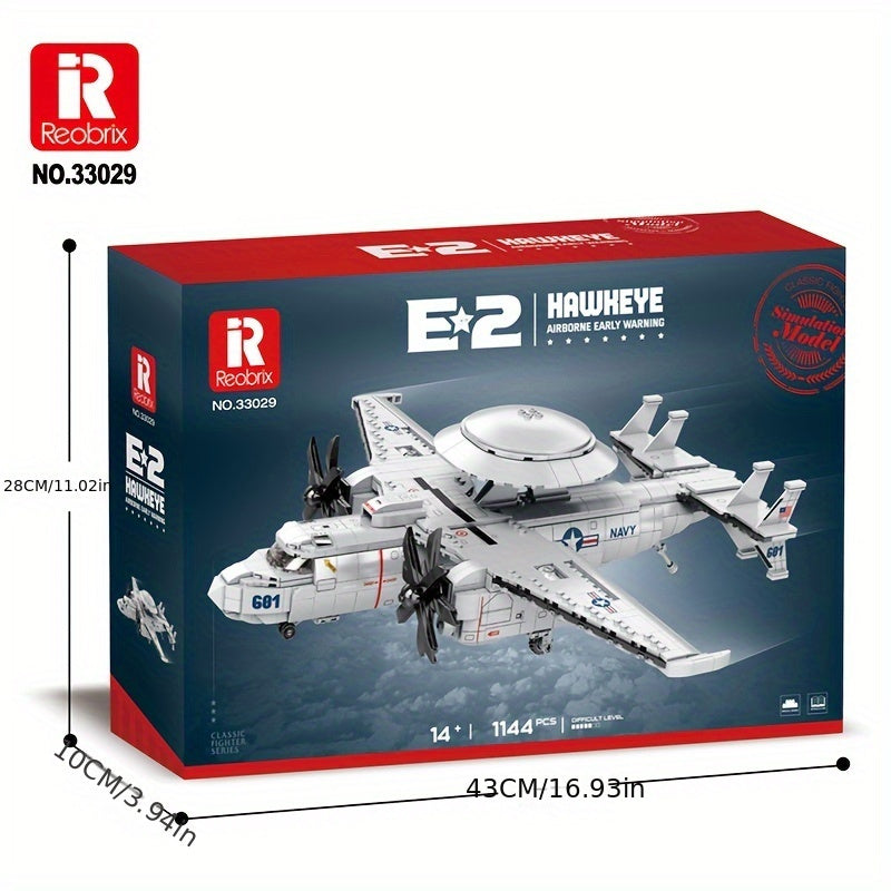 1144pcs Navy E-2 Early Warning Aircraft - Carrier-based Military Fighter Model Ornament Toy for Thanksgiving and Christmas Gifts