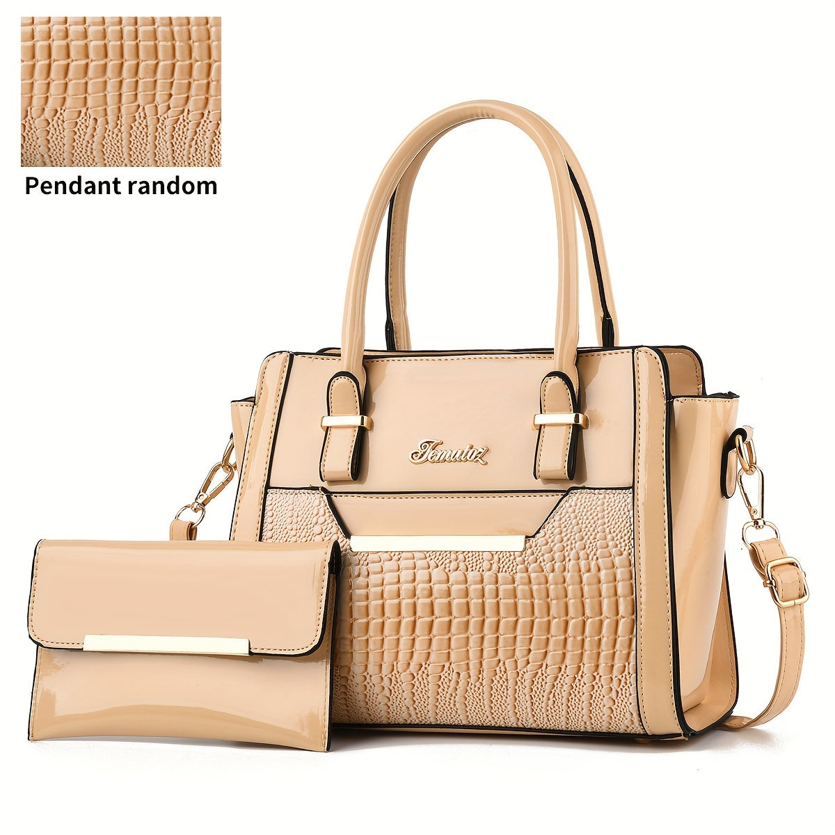 today's deals，No middlemen to make the difference!Classic Solid Color Crocodile Pattern Tote Bag With Clutch Purse, Textured Bags For Women