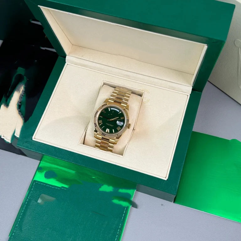 Classic Full-Gold Day-Date Style Watch, Men's President Bracelet Wristwatch, Luxury Waterproof Dress Watch