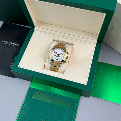 Sport Chronograph Two-Tone Watch, Panda Dial Men's Steel-Gold Band Wristwatch, Luxury Waterproof Chronograph