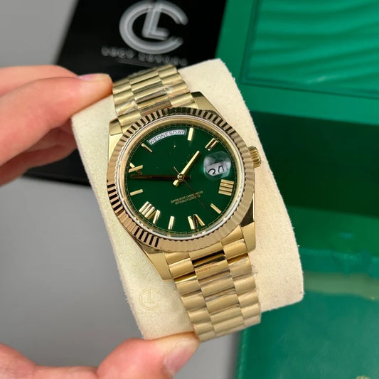 【#A109】Classic Full-Gold Day-Date Style Watch, Men's President Bracelet Wristwatch, Luxury Waterproof Dress Watch