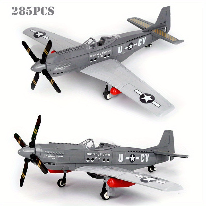 285pcs Military P-51 Mustang Fighter Building Blocks, Army Educational Bricks For Children, Birthday Toys, Christmas Gifts