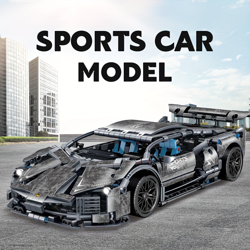 New 1215pcs Dark Grey Sports Car Building Block Model, Building Toys For Adults And Kids, Decorations For Living Room Room, Christmas And Ha