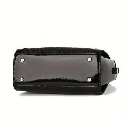 today's deals，No middlemen to make the difference!Classic Solid Color Crocodile Pattern Tote Bag With Clutch Purse, Textured Bags For Women