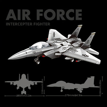 223pcs Military Fighter Classic Eagle Fighter Small Splicing Puzzle Building Blocks, Children's Collection Toys