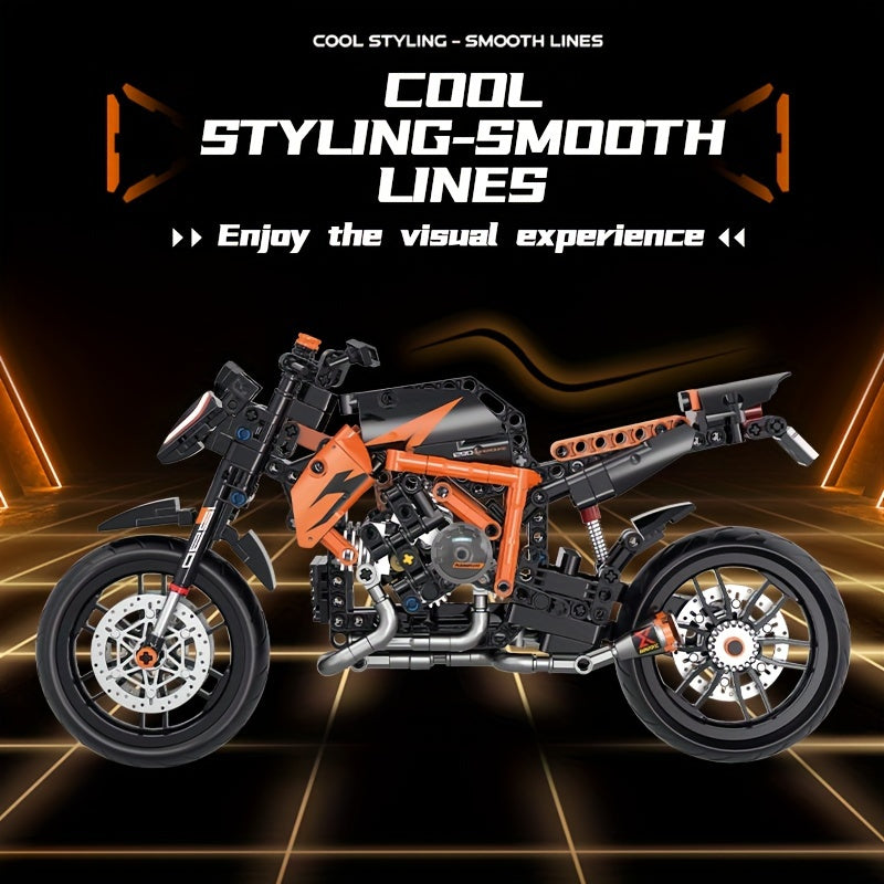 Technic Bricks Motorcycle Building Block Set - 579pcs 1:8 Scale Orange Model Kit for Ages 8-12, ABS Material, Push Operation Mode - Ideal Gi