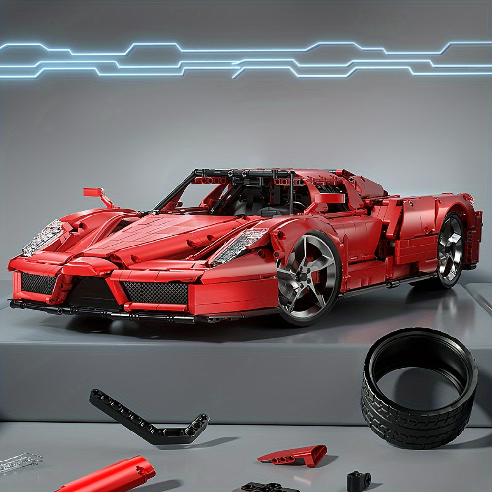 4301pcs Flame Cool Red Supercar Splicing Assembly Building Blocks Toy, 1:8 Series Racing Model Desktop Car Decoration, Office Decoration, Li