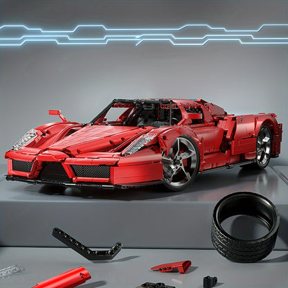 4301pcs Flame Cool Red Supercar Splicing Assembly Building Blocks Toy, 1:8 Series Racing Model Desktop Car Decoration, Office Decoration, Li
