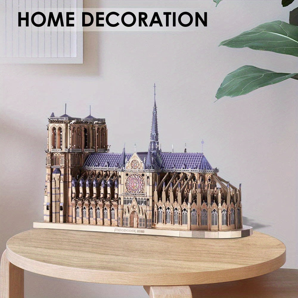 382pcs Notre Dame De Paris Church 3D Metal Puzzle for Adults - Challenging French Cathedral Brain Teaser Architecture Building Blocks Kit
