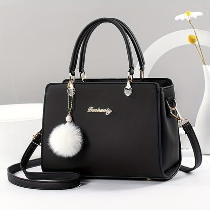 today's deals，No middlemen to make the difference!Fashion Solid Color Handbag, Women's Top Handle Square Purse, Elegant Crossbody Bag With Pompom Ball Pendant