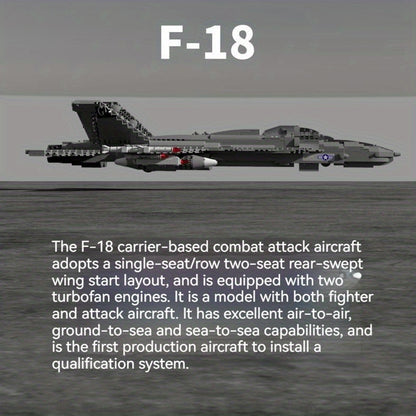 1387pcs Simulative Military F-18 Hornet Raptor Fighter Aircraft Building Blocks with Missile Model - Perfect Assembly Gift