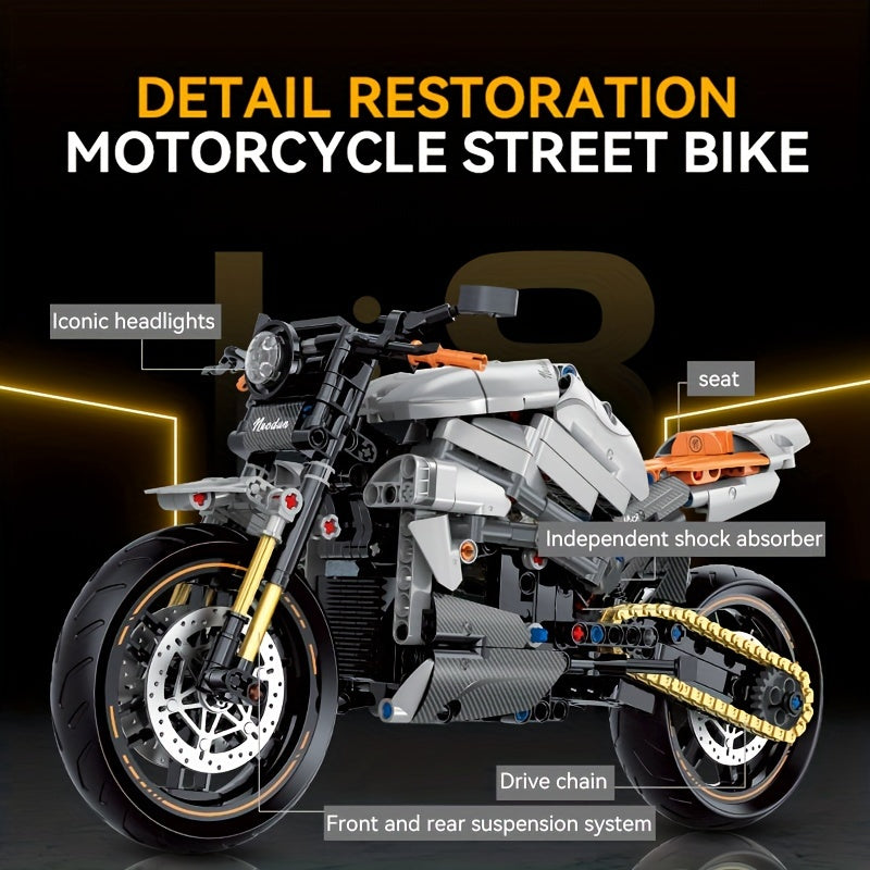 642pcs Building Blocks Motorcycle Model Kit for Kids - Classic Retro 1:8 Scale, Push-Operated DIY Toy, ABS Material, Ages 8-12
