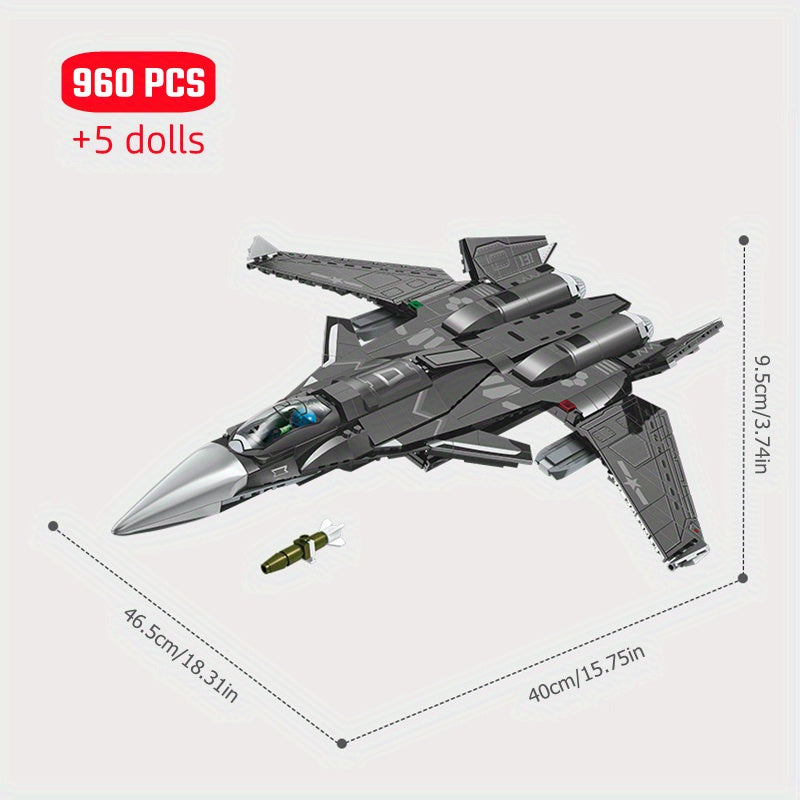 960pcs Military Airplane Model Building Blocks - Multi-purpose Shipboard Aircraft, Carrier Plane, Fighter Assembly Bricks Toys for Boys - Pe
