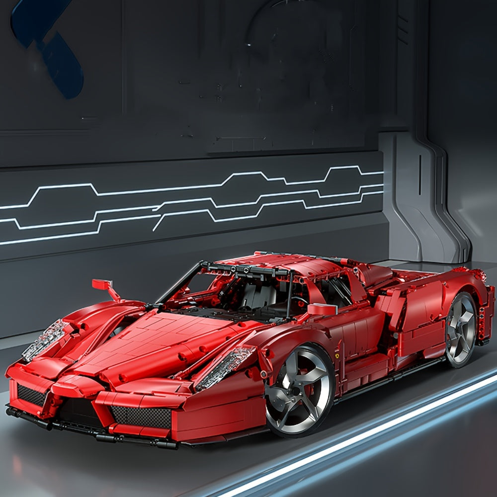 4301pcs Flame Cool Red Supercar Splicing Assembly Building Blocks Toy, 1:8 Series Racing Model Desktop Car Decoration, Office Decoration, Li