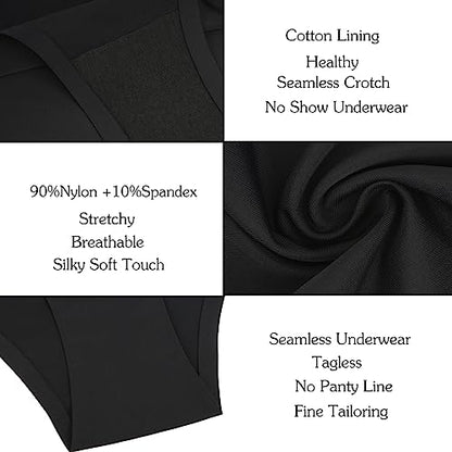 Seamless Underwear for Women No Show Panties Invisibles Briefs Soft Stretch Bikini Underwears 6 Pack