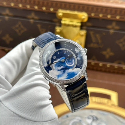 Starry Sky Moon Phase Automatic Watch with Diamond Bezel
