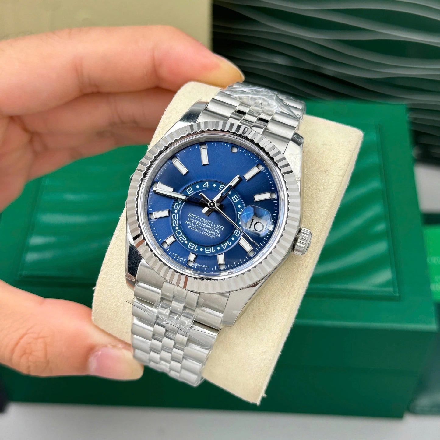 Men's Blue Dial Dual Time Zone Automatic Mechanical Watch
