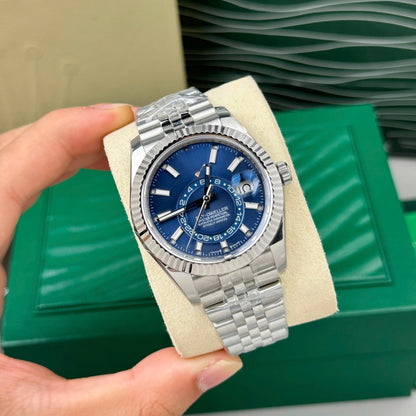 Men's Blue Dial Dual Time Zone Automatic Mechanical Watch