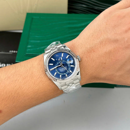 Men's Blue Dial Dual Time Zone Automatic Mechanical Watch