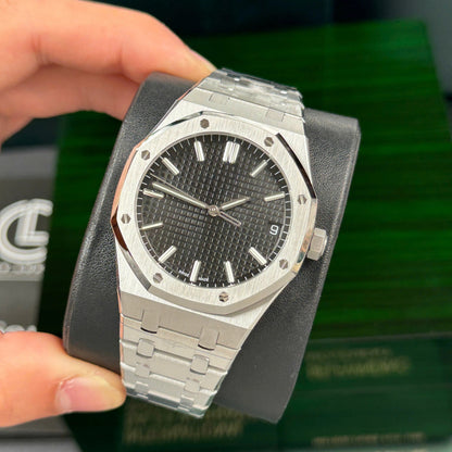 【#A288】Octagonal Steel Watch With Grid Dial & Date Window For Men