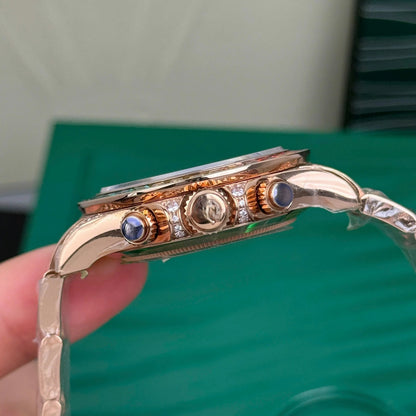 Rose Gold Rainbow Bezel Chronograph Watch