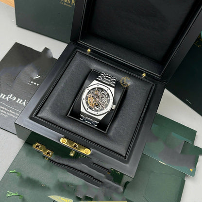 Octagonal Skeleton Automatic Watch in Stainless Steel