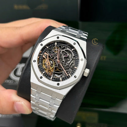 Octagonal Skeleton Automatic Watch in Stainless Steel
