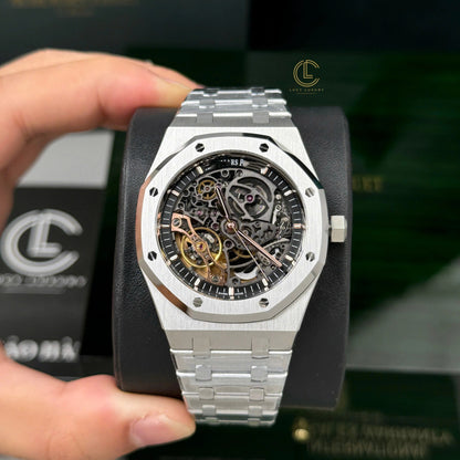 Octagonal Skeleton Automatic Watch in Stainless Steel