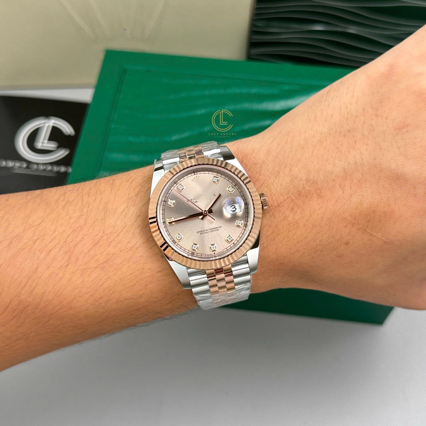 Classic Two-Tone Datejust Style Watch, Diamond-Index Ladies' Steel-Gold Band Wristwatch, Luxury Waterproof Dress Watch