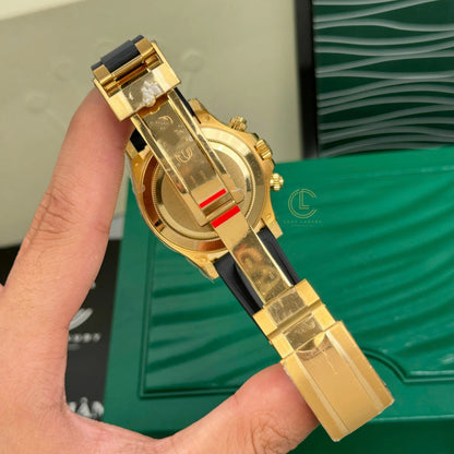 Sport Chronograph Full-Gold Watch, Ceramic Bezel Champagne Dial Rubber Strap Men's Wristwatch, Luxury Waterproof Chronograph