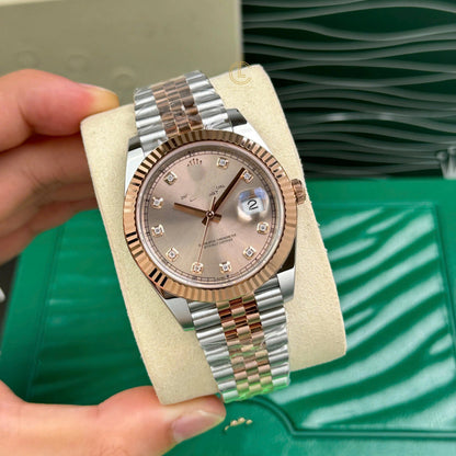 Classic Two-Tone Datejust Style Watch, Diamond-Index Ladies' Steel-Gold Band Wristwatch, Luxury Waterproof Dress Watch