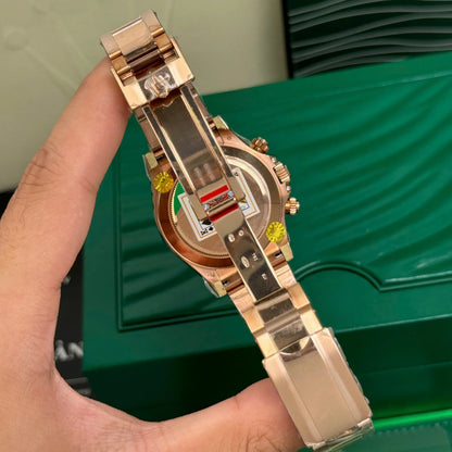 Rose Gold Rainbow Bezel Chronograph Watch