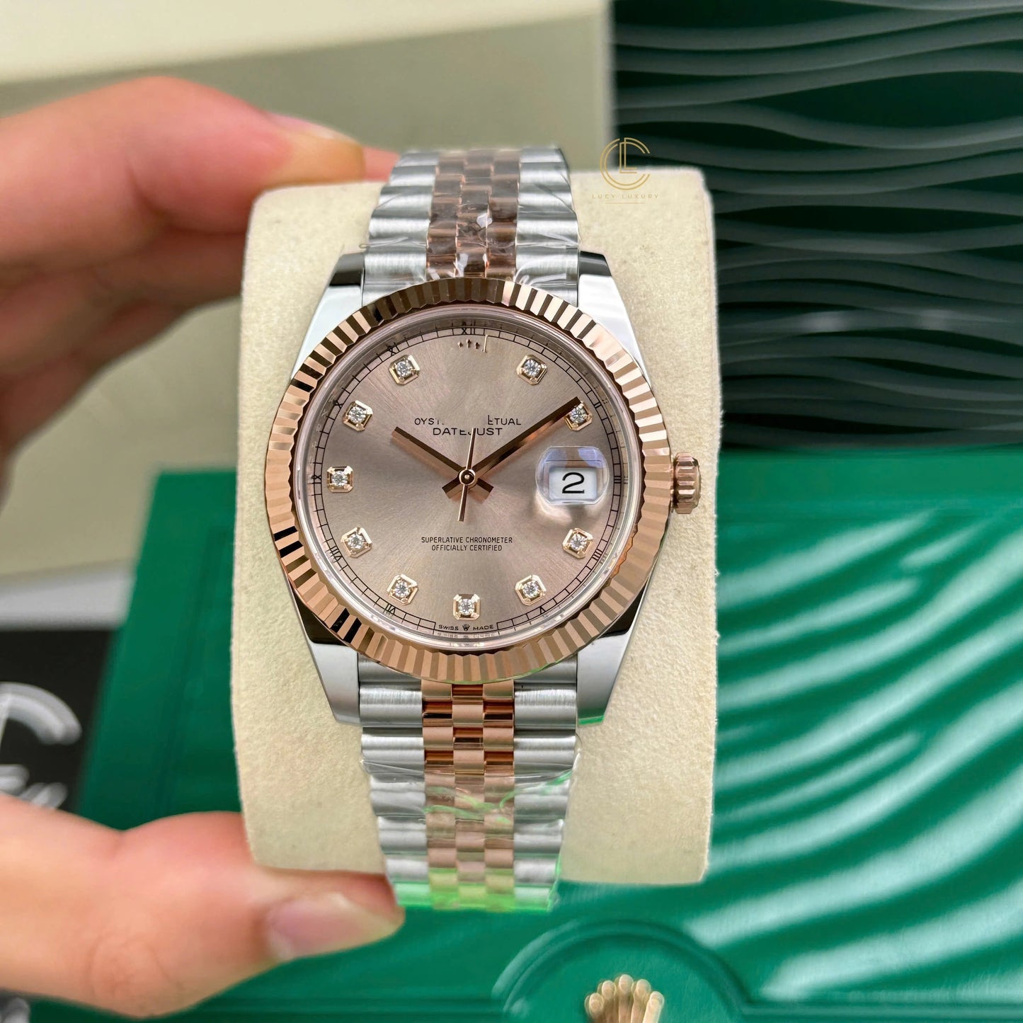 Classic Two-Tone Datejust Style Watch, Diamond-Index Ladies' Steel-Gold Band Wristwatch, Luxury Waterproof Dress Watch