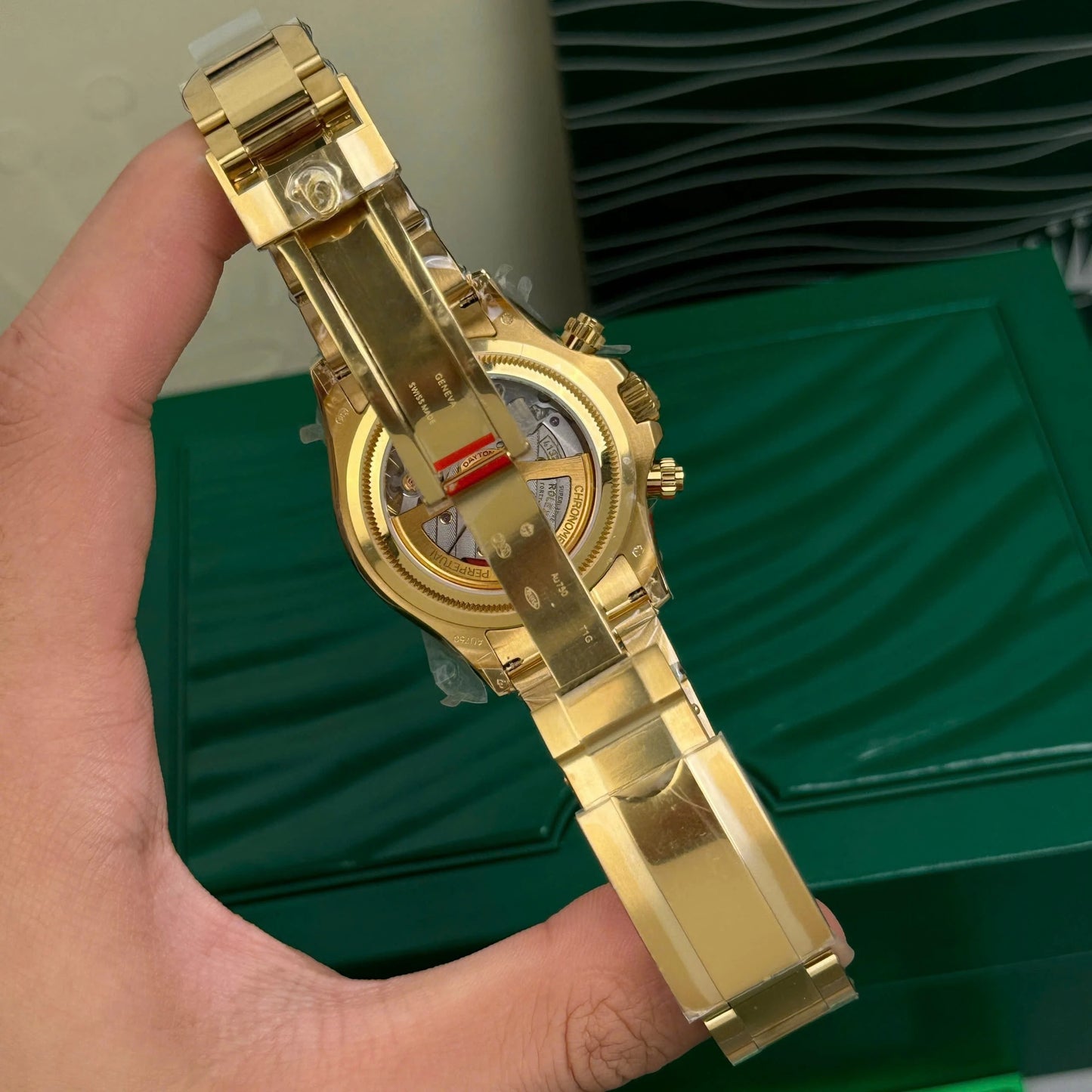 Full Gold Three-eye Chronograph Watch, Ceramic Bezel Multifunction Steel Band Men's Mechanical Wristwatch