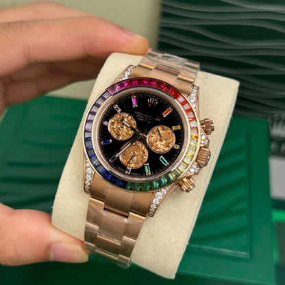 Rose Gold Rainbow Bezel Chronograph Watch
