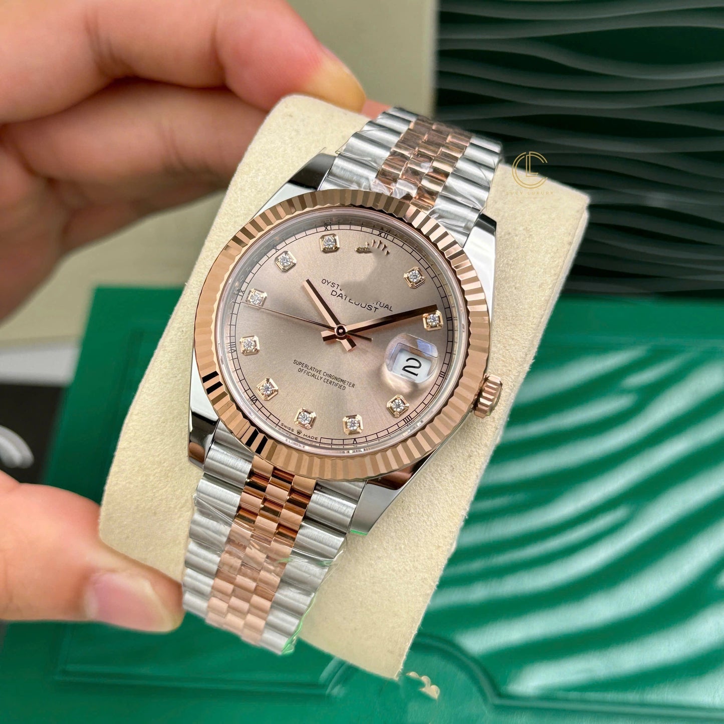Classic Two-Tone Datejust Style Watch, Diamond-Index Ladies' Steel-Gold Band Wristwatch, Luxury Waterproof Dress Watch