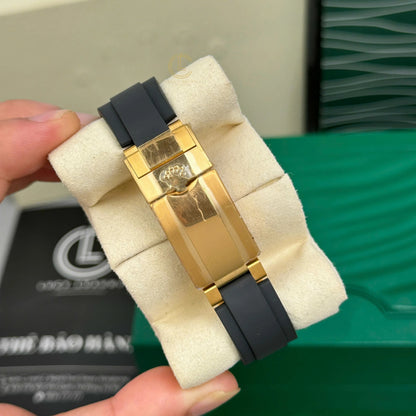 Sport Chronograph Full-Gold Watch, Ceramic Bezel Champagne Dial Rubber Strap Men's Wristwatch, Luxury Waterproof Chronograph