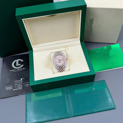 Full Iced Out Datejust Watch - Two Tone Rose Gold & Silver with Diamond Dial