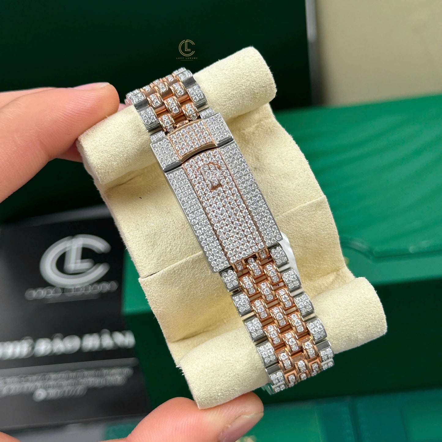 Full Iced Out Datejust Watch - Two Tone Rose Gold & Silver with Diamond Dial