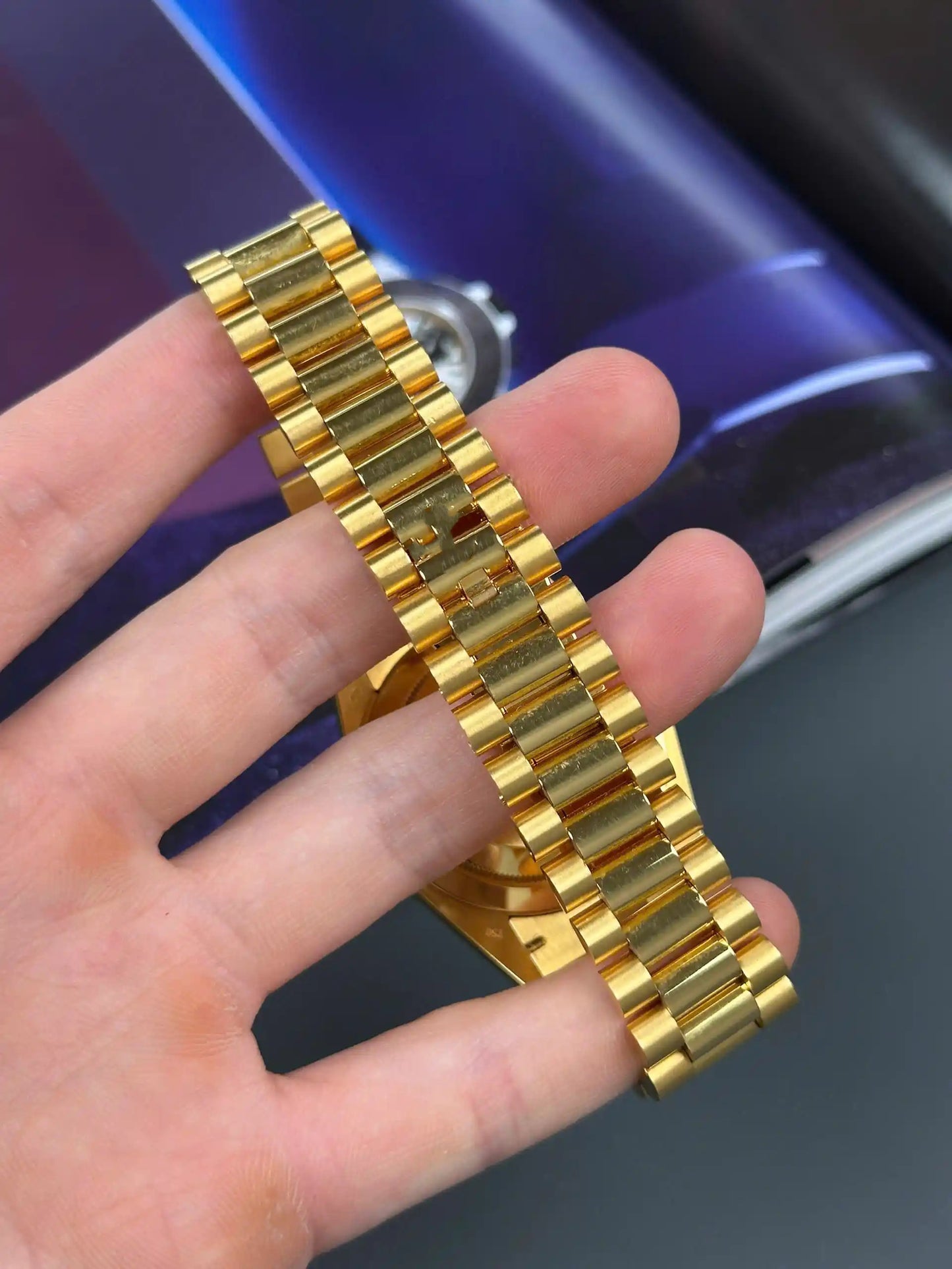 Classic Full-Gold Day-Date Style Watch, Diamond-Index Men's President Bracelet Wristwatch, Luxury Waterproof Dress Watch