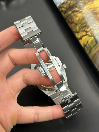 Men's Automatic Mechanical Watch With Blue Dial And Steel Bracelet