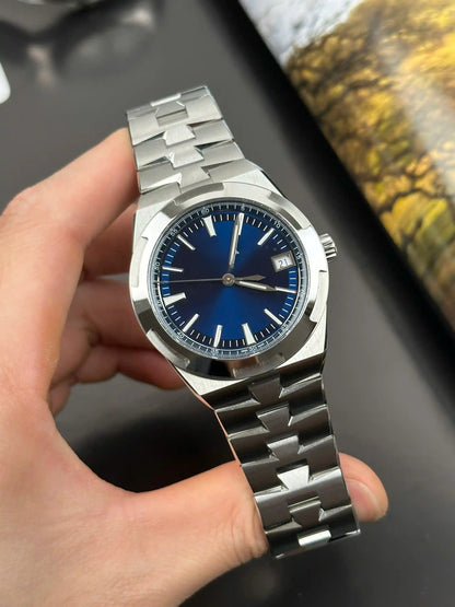 Men's Automatic Mechanical Watch With Blue Dial And Steel Bracelet