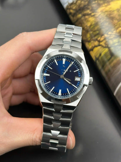 Men's Automatic Mechanical Watch With Blue Dial And Steel Bracelet