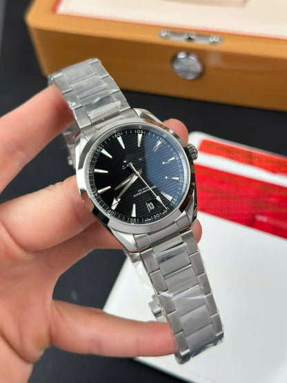 Business Casual Automatic Mechanical Watch, Men's Steel Band Waterproof Chronometer Certified Wristwatch with Teak Dial