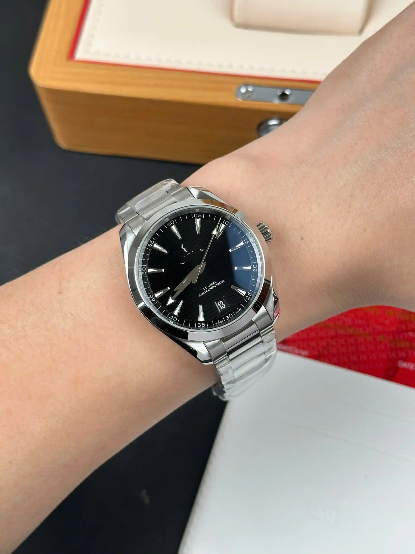 Business Casual Automatic Mechanical Watch, Men's Steel Band Waterproof Chronometer Certified Wristwatch with Teak Dial