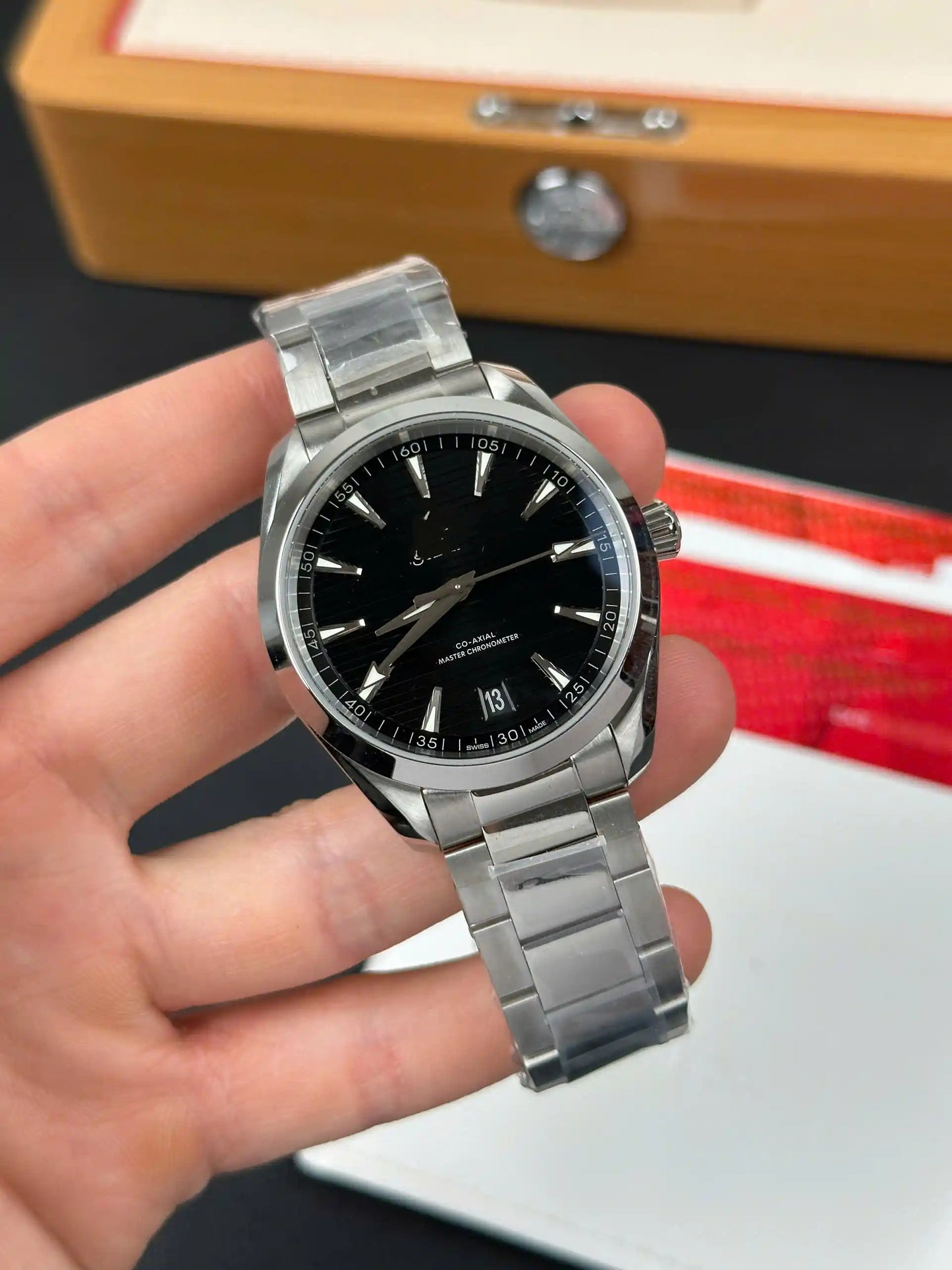 Business Casual Automatic Mechanical Watch, Men's Steel Band Waterproof Chronometer Certified Wristwatch with Teak Dial