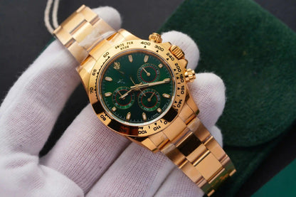 Full Gold Green Dial Chronograph Automatic Men's Watch